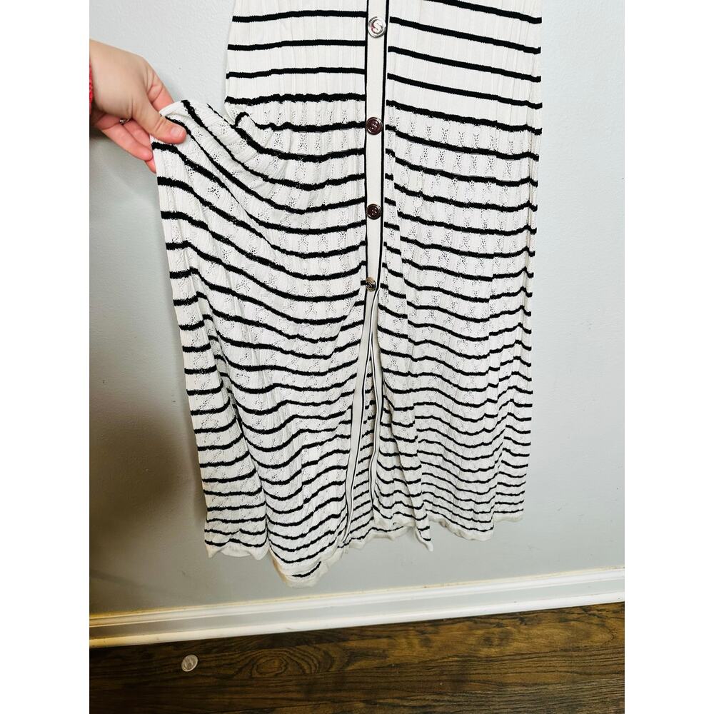 SANDRO White Black Stripes Sleevesless Metallic Buttons Molina Shirt Dress 36 - Picture 11 of 16
